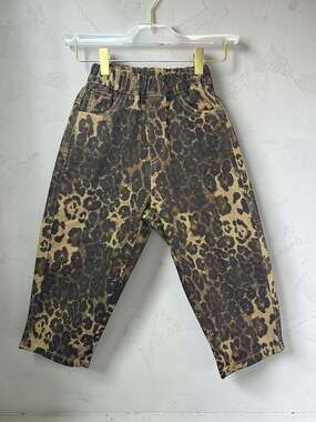 Maxmslie Denim Kids Leopard Print Barrel Jeans